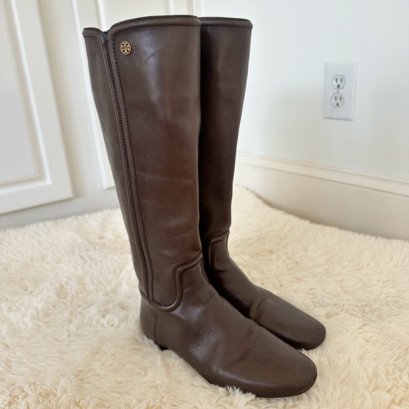 Tory Burch chocolate brown leather Riding Boots Irene, size 7 - Picture 3 of 12